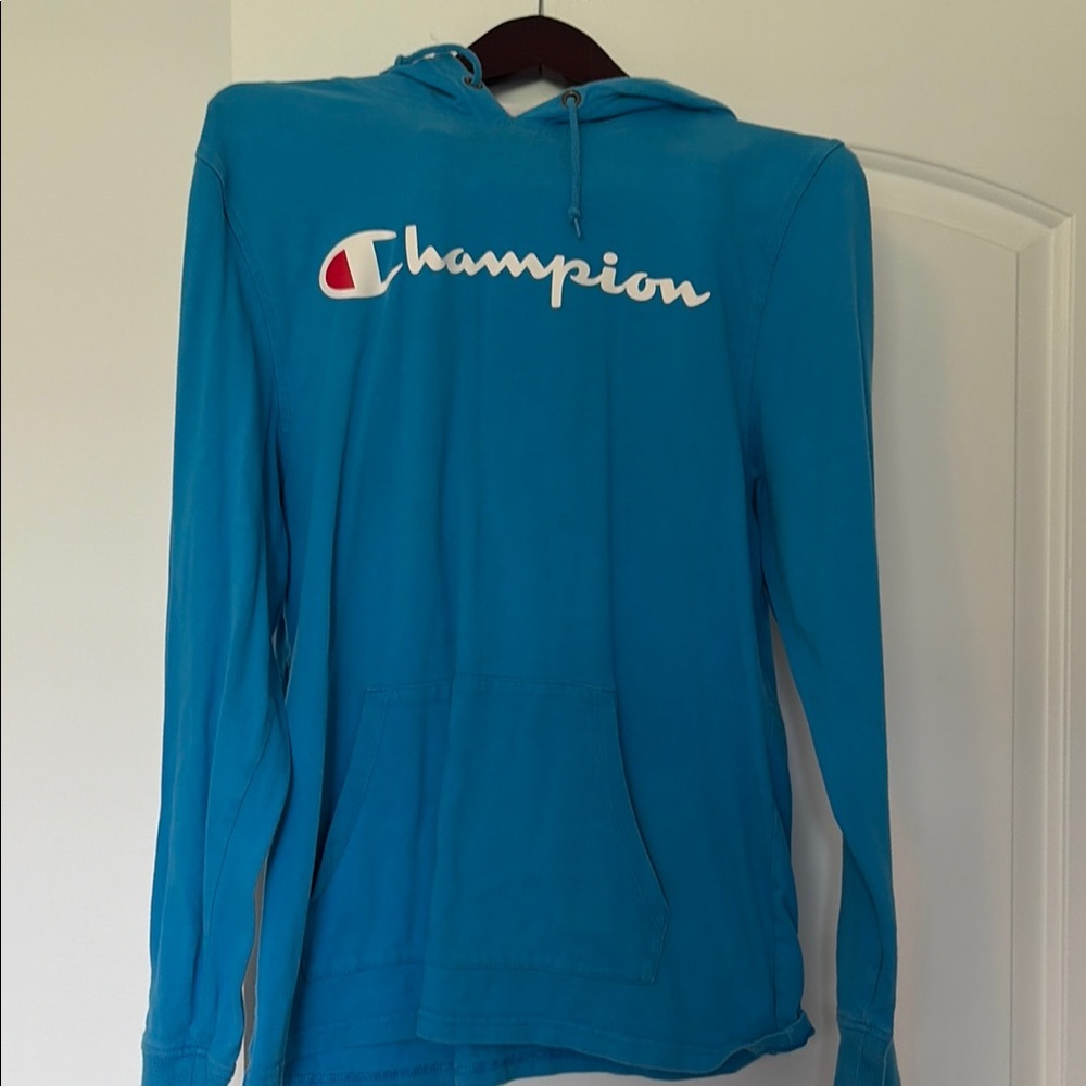 Champion Teal Hooded Pullover with Logo